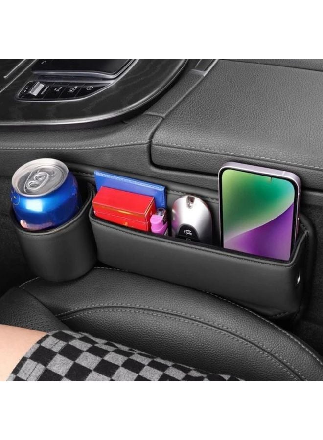 Right Side Car Seat Gap Storage Box With Cup Holders PU Leather Organizer - Image 1
